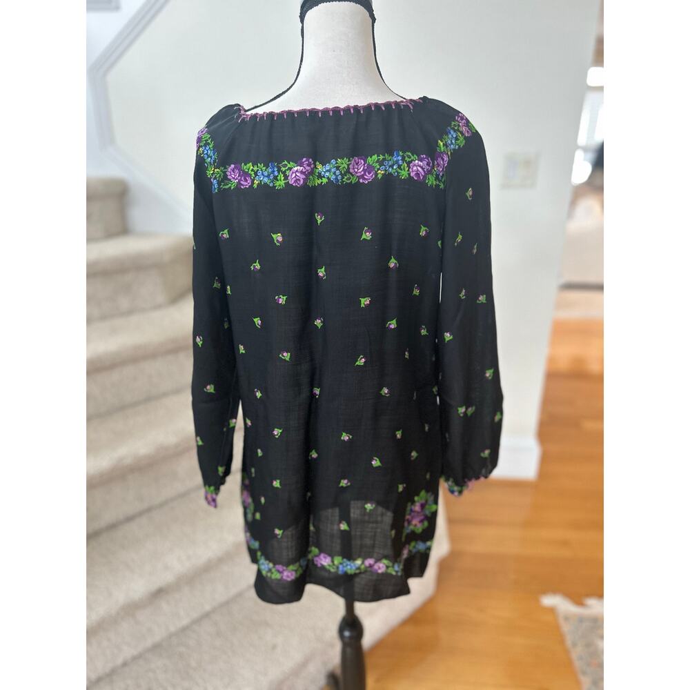 Vintage 60s 70s Lord & Taylor Black Blouson Purple Floral Mini Dress Cottage - Picture 5 of 6